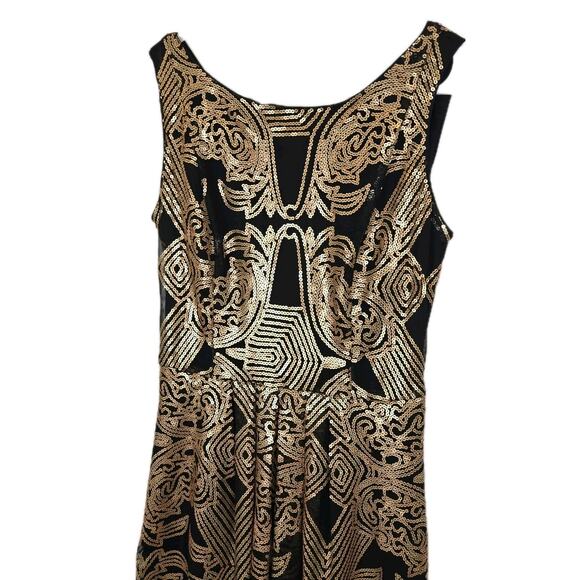Eva Mendes NY & Co Gold Black Cocktail Dress Size 0 Sequin Art Deco Gatsby Glam - Picture 1 of 11